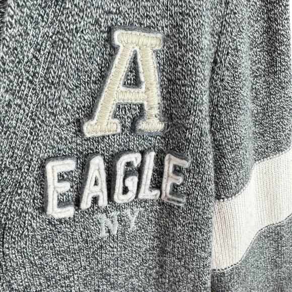 American Eagle Gray V-Neck Button Up Letterman Sweater Wool Cotton Size XS - Picture 4 of 6